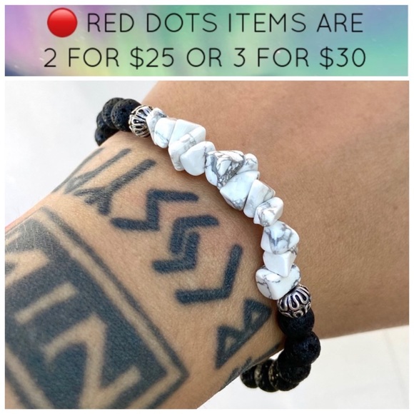 π΄ Genuine howlite & lava rock bead bracelet - Picture 7 of 12